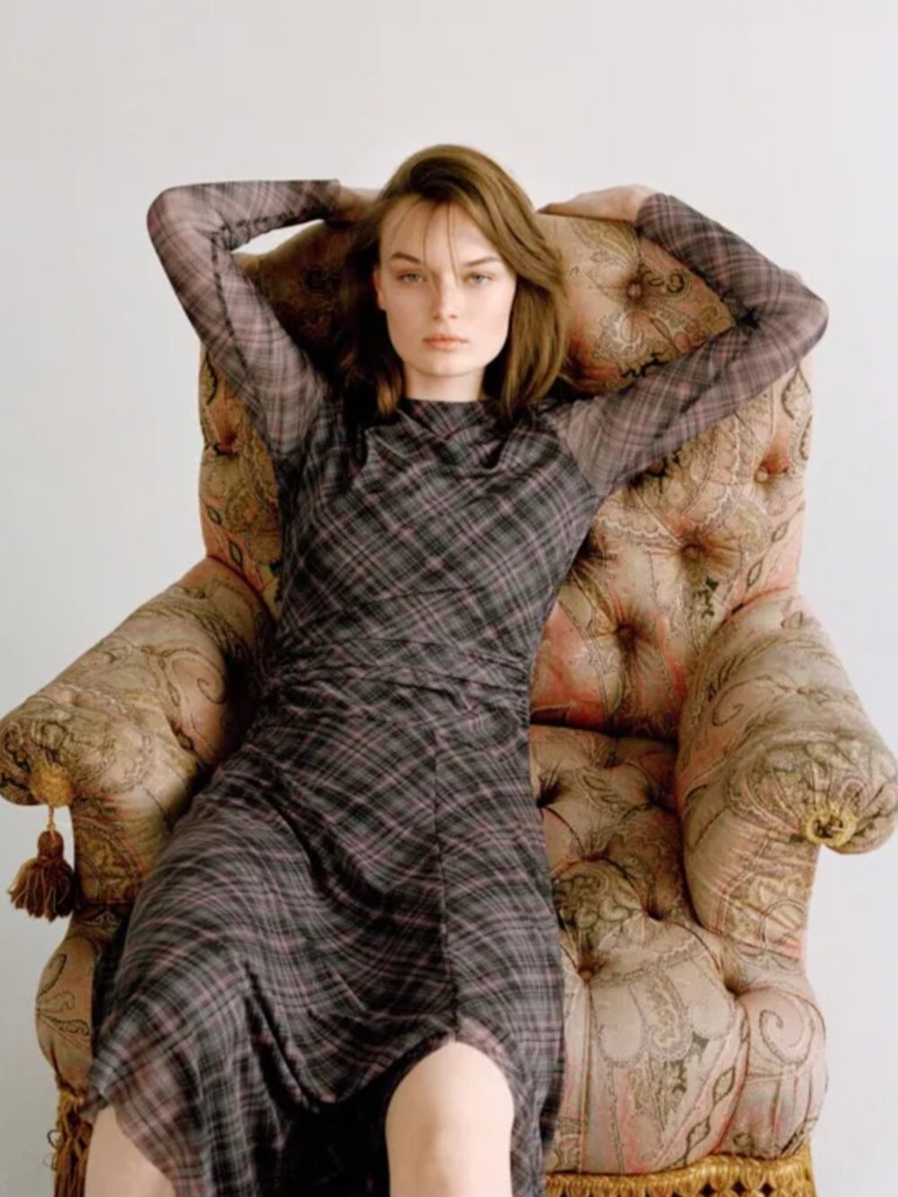 ZARA ZW Collection Women Dark Grey Sheer Plaid Midi Dress Size M or L NWT - Picture 2 of 9